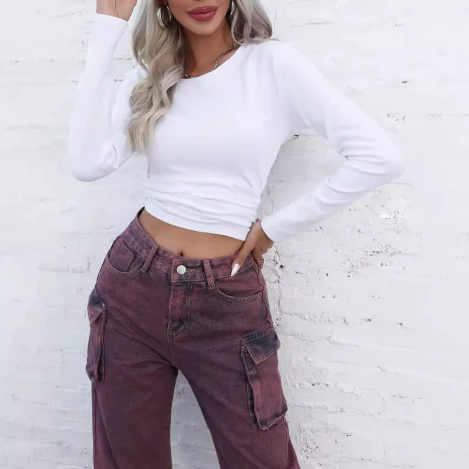 Women's White Long - Sleeve Crop Top - Image 4