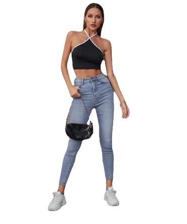 Women's Black Halter Neck Crop Top
