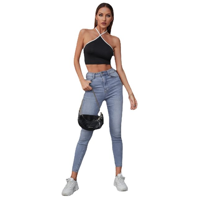 Women's Black Halter Neck Crop Top
