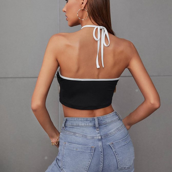 Women's Black Halter Neck Crop Top - Image 2