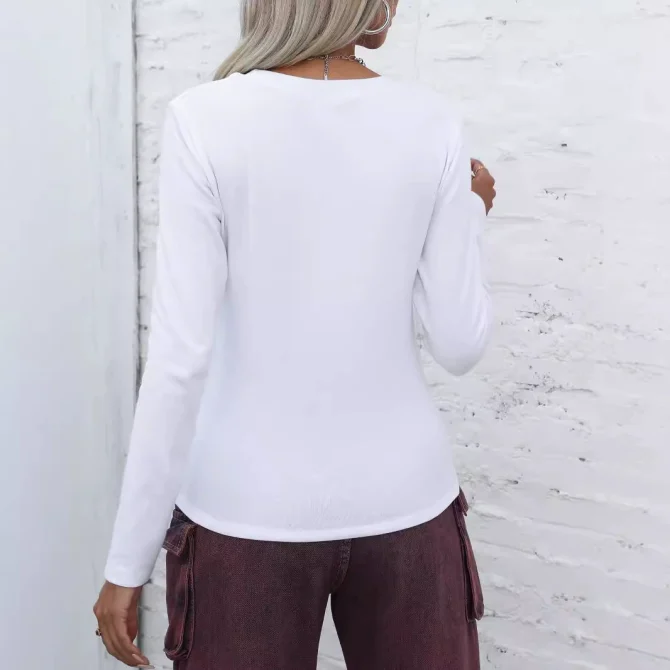 Women's White Long - Sleeve Crop Top - Image 2
