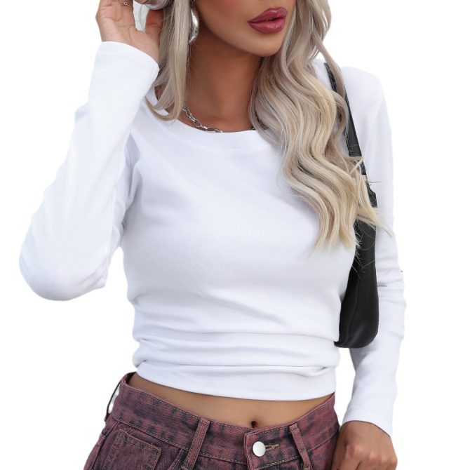 Women's White Long - Sleeve Crop Top